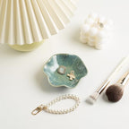 Ceramic Ring Dish, Jewelry Dish Holder, Small Trinket Tray Plate for Earrings Rings Necklaces Keys, Gift for Mom Friend Sister on Birthday Mother's Day Christmas (Cyan Surface) - color: Cyan Surface