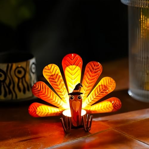 6 Pack Metal Turkey Tealight Candle Holders Thanksgiving Tea Lights Candle Holders Turkey Tea Lights Thanksgiving Decorations Home Table Decoration