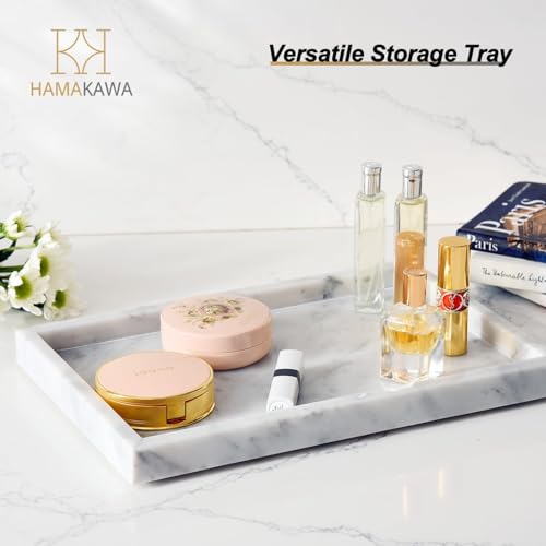 Large Bathroom Vanity Tray, Real Natural Marble Tray 12 inch, Carrara White Stone Toilet Tank Trays, Modern Dresser Trays, Countertop Organizer for Kitchen Counter, Soap Dispenser - color: Carrara White 12-in Rect