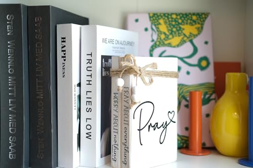 LIVDUCOT Faux Books for Christian Decoration, Decorative Wooden Book Stack for Bible Verse Home Decor - Pray About Everything Worry About Nothing Sign - color: Pray about everything worry about nothing