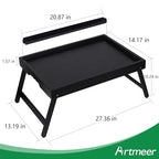 Artmeer Bed Tray Table with Folding Legs, Bamboo Breakfast Food Tray with Media Slot, Use As Platter, Laptop Desk, Snack, TV Tray Kitchen Serving Tray (Black Extra-Large Size) - color: Black, size: X-Large