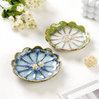 Lotus Ring Holder Dish Small Indoor Ash Tray, Ceramic Dessert Plate Trinket Jewelry Holder Organizing Necklace Earrings for Parents Friends Sister, All Jewelries Are NOT Included, Retro Blue. - color: Retro Blue-Round