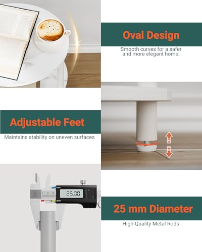 Small Round Side Table - 3-Tier Oval Accent Table for Small Spaces, Rustic Wood and Metal Nightstand for Living Room or Bedroom, with Built-in USB Ports and Power Outlet, Marble White - color: Marble White, size: 1-Pack, style: Includes Power Outlets