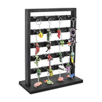 Ikee Design Wooden Jewelry Display Rack with 20 Removable Metal Hooks,Earring Card Display Stand,Jewelry Organizer,Earring Bracelet Organizer, Keychain Stand, Black Color - color: 1) Black