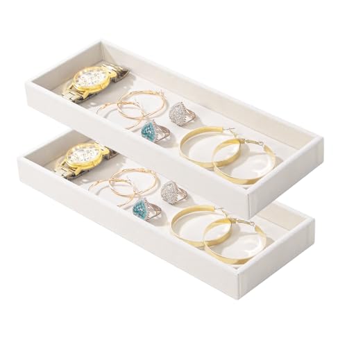 2Pcs Desk Drawer Storage Tray, Nightstand Organizer, Jewelry Display for Necklace, Bracelet, Ring, Earring, Grid Table Organizer Holder for Sunglass, Phone, Watch, Perfume (1 Grid)/Beige - color: Beige, size: 1 Grid