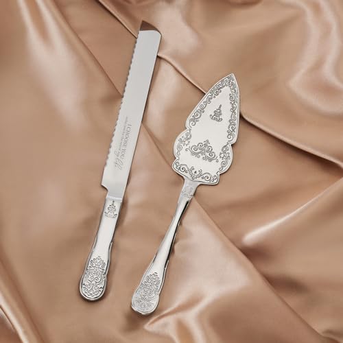 AW Bridal Silver Wedding Cake Knife And Server Set, Vintage Cake Cutting Set for Wedding, Personalized Cake Cutter Wedding Gift Bridal Shower Gift Anniversary Engagement Gift For Couple - color: Silver-I CHOOSE YOU
