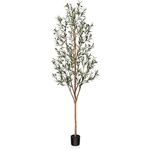 Kazeila Artificial Olive Tree 7FT Tall Faux Silk Plant for Home Office Decor Indoor Fake Potted Tree with Wood Branches and Fruits - size: 7ft