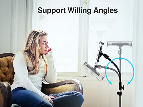 elitehood Metal iPad Tripod Stand & Adjustable 72’’ Gooseneck Tablet Floor Stand Holder, Heavy Duty Aluminum iPad Floor Stand for Pro 12.9 11, Mini, Air, iPhone and 4.7-12.9" Tablets Cell Phones - size: 4.7–13" · Side Clamp