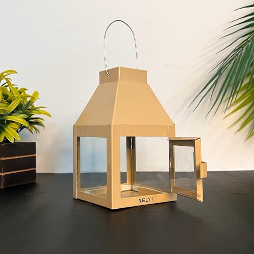 Rely+ Metal Lantern Candle Holder for Indoor & Outdoor Decor, Hanging Tealight Candles Holders for Wedding, Party, Decorations - Modern Home Decor, 5.5 Inch (Hazelnut Color) - color: Hazelnut