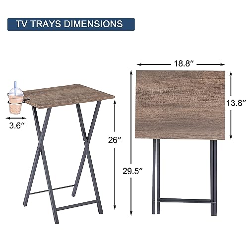 VECELO Folding TV Tray for Eating Set of 2, Portable Dinner/Snack Table with Cup Holder for Couch, Living Room and Small Space, Coffee & Black - color: Coffee & Black, size: 2 Pack