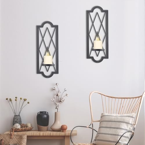 OYEFLY 2 Pcs Metal Candle Sconce,Rustic Wall Candle Sconces (Black)
