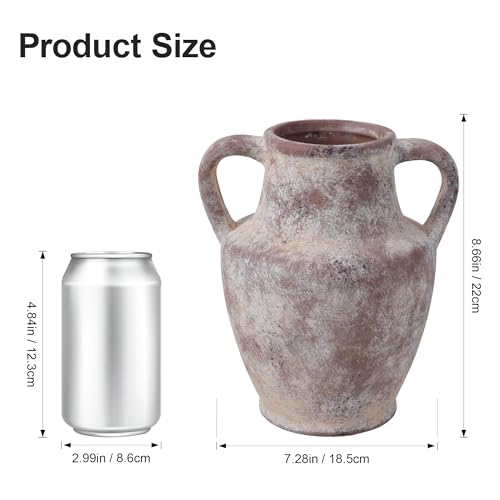 Flower Vase with Handles, 8.66 inch Tall Ceramic Vase Farmhouse Rustic Vases Decorative Pottery Vases for Home Decor Living Room Table Bookshelf Centerpiece Bouquet Wedding Fireplace (Terra) - color: 8.66 in - Terracotta