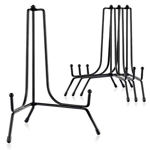 Mocoosy 4 Pack 8 Inch Improved Anti-Slip Plate Stands for Display, Plate Holder Display Stand, Picture Frame Holder Stand, Black Iron Easel Stands for Photo, Decorative Plate, Tablets and Table Art - size: 8 Inch