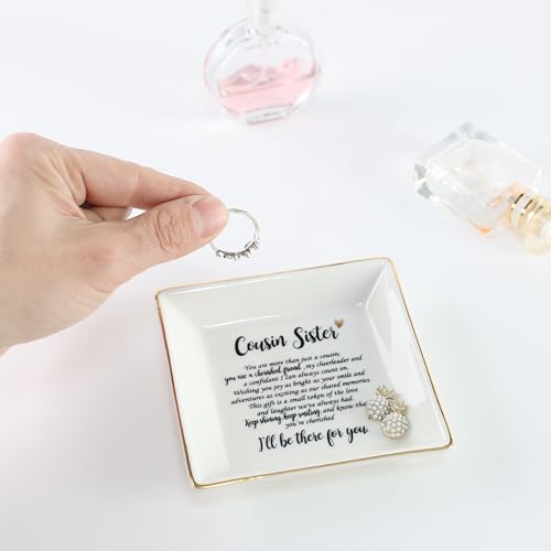 HOME SMILE Cousin Sister Gifts Mother's Day,Ceramic Ring Jewelry Dish Tray Plate for Birthday Graduation Christmas Wedding-You are More Than Just a Cousin,You Are a Chrished Friend - style: Cousin Sister