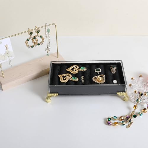 GemeShou velvet slots Ring holder for jewelry organizer, Earring ring display stand for selling, felt ring jewelry holder tray showcase【Velvet slots Ring Holder-Black】 - color: Black
