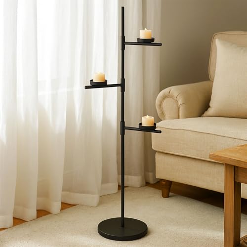 Smtyle Floor Candelabra Tall Tea Light Candle Holder Modern Black Metal Stand for Home Decor, Meditation, and Events - color: Black