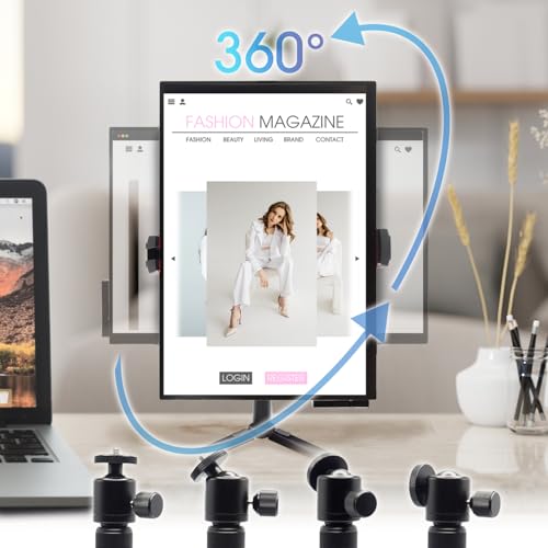 Kado Metal Portable Monitor Stand Tripod, 2-In-1 Phone/Tablet Clamp Portrait/Landscape, 100x100mm 75x75mm Wall/Arm Mount Adapater Bracket Plate, 360° Ball Head Compact for Projector, Camera and Webcam - style: Gray Black