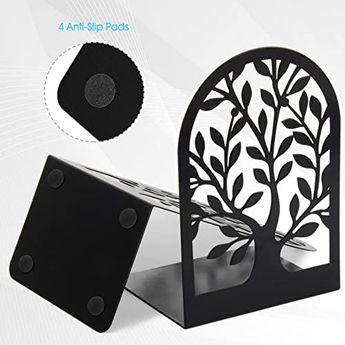 HappyHapi Book Ends, Metal Bookends for Shelves Decorative, Tree Stopper for Heavy Books, Black Ends to Hold Books for Home Office, 6.5 X 4.7 X 3.5 Inch(3 Pairs/6 Pcs, Large)