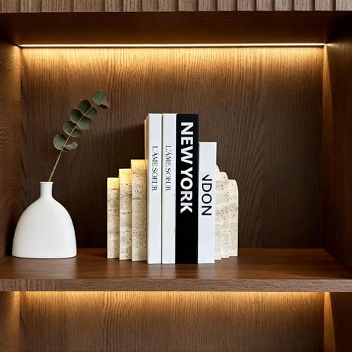 1 Piece Modern Travertine Bookend, Arched Design, Natural Stone Book Holders for Desk and Shelf (Travertine - 1 Piece) - color: Travertine - 1 Piece