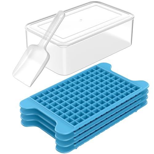 Mini Ice Cube Tray for Freezer: FDDBI Small Ice Trays for Freezer with Bin - 117×4PCS Easy Release Nugget Ice Tray - Crushed Ice Tray with Container - color: Cool Blue