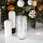 WGVI Hurricane Candle Holder Sleeve, W: 4", Ht: 8", Silver Speckled Glass Cylinder Open Both Ends, Chimney Tube Shade, 1 Piece - size: 4x8"H