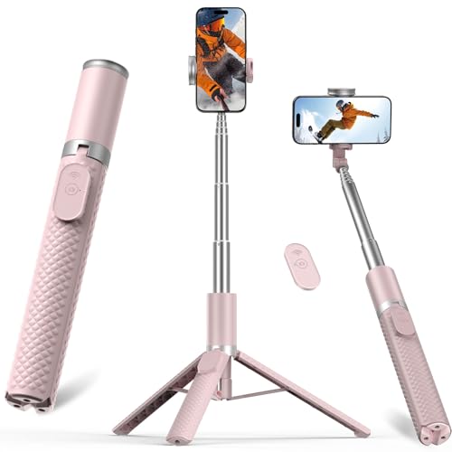 Vimose Phone Tripod & Selfie Stick with Remote, Portable, Lightweight for Video Recording Vlog, Extendable Travel Tripod Stand Compatible with iPhone Android, Pink, 62" - color: Pink