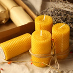 3 Pack Natural Beeswax Pillar Candles,Handmade Pure Beeswax Rolled Candle-60 Hours Long Burning,Honeycomb Bees Wax Candles for Home, Prayer,Dripless Smokeless Unscented Pillar Candle 2x4in - color: 2x4in, size: 3pcs