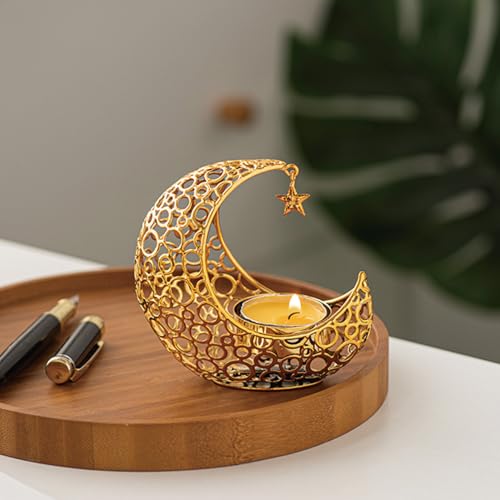 Moon Tea Light Candle Holder, Gold Metal Candle Stand for Home Decor, Dining Table, Living Room, Coffee, Table Centerpiece(2Pcs) - size: 2Pcs Gold