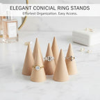 Natural Wood Ring Display Cones, 10 Pack Vertical Jewelry Holder Stands, DIY Craft Finger Ring Organizer
