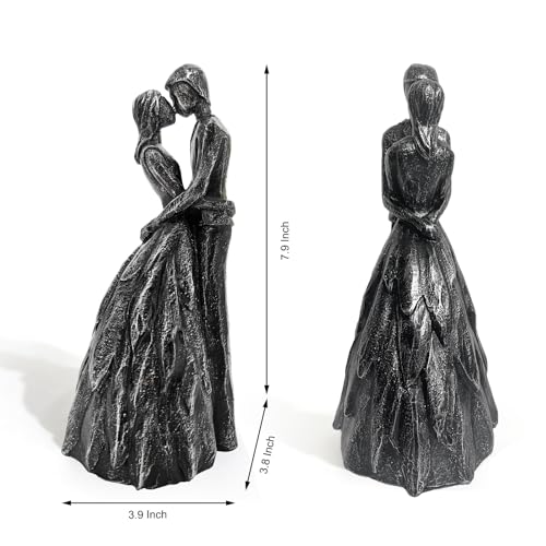 Black Couple Embracing Resin Figurine, 7.9" H, Romantic Gifts for Him & Her, Faux Black Wrought Iron Finish, Engagement Anniversary Wedding Keepsake Home Decor - style: Black Couple Embrace