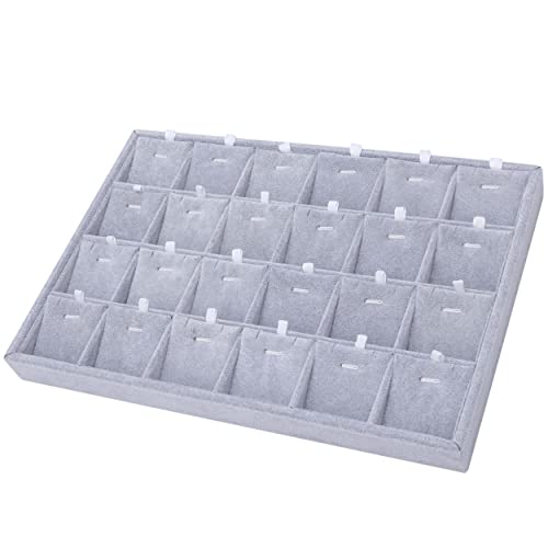 Mornajina 24 Grids Stackable Jewelry Tray Organizer with Removable Dividers, Velvet Jewelry Display Tray for Earrings Necklaces Bracelet Rings Display Showcase - Grey - color: Grey