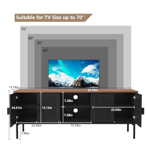ARTPOWER 63" Modern TV Stands for Living Room, Long Entertainment Center with Storage, TV Console for 55 60 65 70 Inch TV, Bedroom TV Cabinet with Doors, Wood Media Console, Television Stand, Black - color: Black