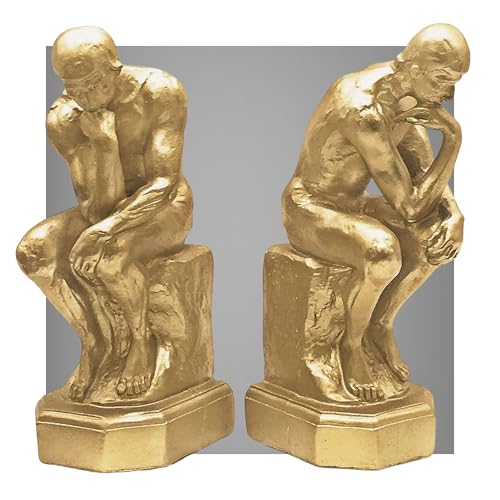 Bellaa 25594 Rodin Thinker Bookends Set of 2-9 Inch Golden Polyresin Auguste Statue Book Ends Heavy Duty Non-Skid