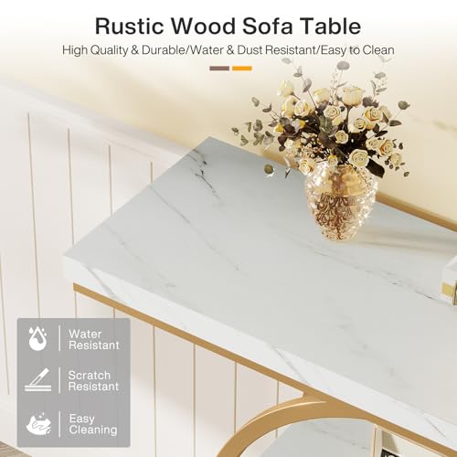 Tribesigns 41.3" Console Table, Industrial 4-Tier Sofa Entryway Table with Circle Base, Narrow Wood Accent Tables with Storage Shelves for Living Room, Hallway, Foyer, White Gold - color: White Gold