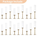 NUPTIO Gold Candlestick Holders Bulk: Set of 18 Glass Hurricane Taper Candle Holders - Decorative Candle Stick Stand for Fall Christmas Fireplace Dining Table Decor - size: 14 & 16 & 18 in