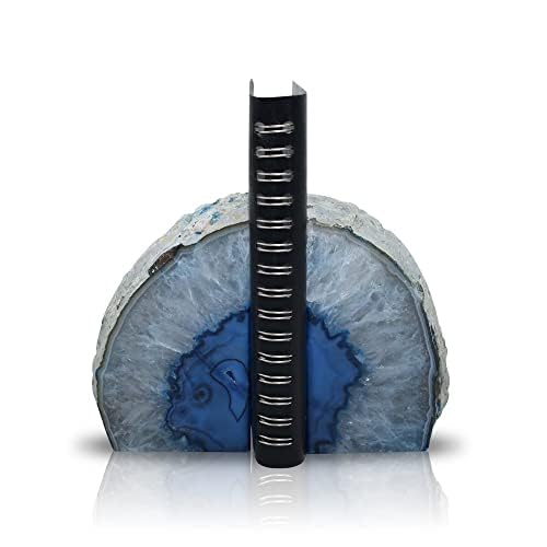 Nature's Decorations Agate Bookends - A Quality Blue Geode with Non-Skid Rubber Bumpers for Shelves, Office, Home Decor - Heavy Duty Cool Crystal Stone (2-3 LB) - color: Blue, size: A Grade 2 - 3 Lbs