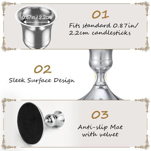 12 Pcs Silver Candle Holders, Silver Candlestick Holders Set for Table Centerpiece, Vintage Taper Candle Stand, Home Decor, Weddings, Festival and Dining Parties (Sliver) - color: 12pc-sliver