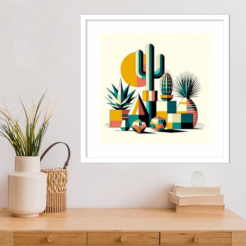 Amanti Art Framed Wall Art Print 21x21 Succulents in Cubist Vases by David Galan, Abstract Wall Art, Modern Contemporary Decor, Medium Poster Painting Artwork for Living Room, Bedroom, Bathroom, - color: Svelte White, size: 21"L x 21"W