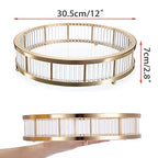 Hipiwe Gold Metal Perfume Tray - 12" Round Vanity Makeup Tray Jewelry Trinket Organizer Tray Coffee Table Decorative Tray Dresser Bathroom Tray with Acrylic Column Decor and Clear Glass Base