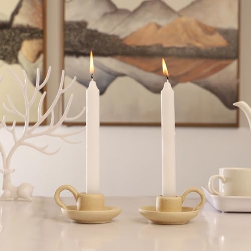 Cabilock Candle Holder Ceramic Candle Holder Ceramic Candlestick Holder Nordic Style Taper Candle Stand Candle Burning Display Holder Desktop Ornament for Home Wedding Party（2 pcs）