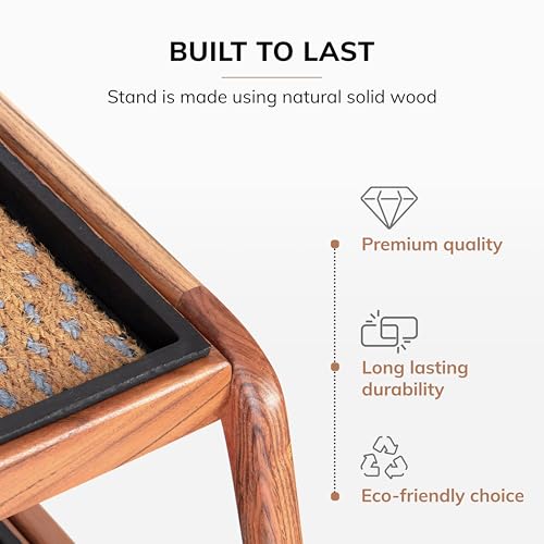 Anji Mountain Heavy Duty Waterproof Wooden Shoe Storage Mat Organizer/Boot Storage Tray Multi Use for Entryway with Coir, Tan and Blue Insert, 2 Tier, Fits 4 Pair (26.5" Wide) - color: Tan and Blue, size: 2 Tier, Fits 4 Pair