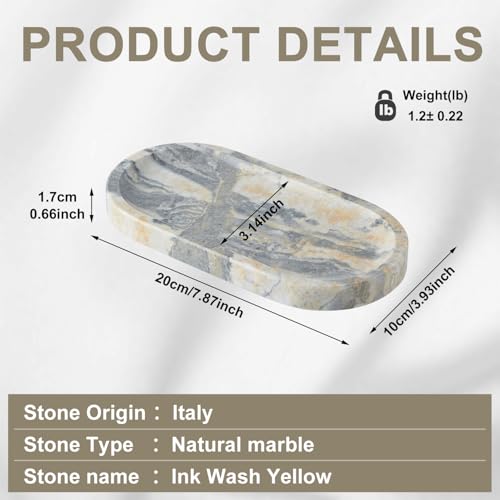 Natural Marble Vanity Tray, Marble Tray for Bathroom countertop,Stone Tray for Storing Perfume, Cosmetics and Jewelry 7.87 * 3.9inch （Ink Wash Yellow） - color: Ink Wash Yellow, size: 7.9" x 3.9" x 0.7"