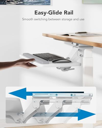 HUANUO Keyboard Tray Under Desk, 360 Adjustable Ergonomic Sliding Keyboard & Mouse Tray, Under Desk Keyboard Tray Slide Out, Keyboard Holder Under Desk for Typing in Home, Office Work, 25"W x 9.84"D - color: White