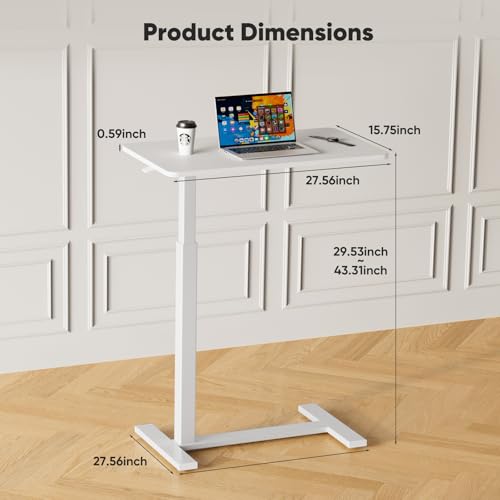 Sweetcrispy Overbed Bedside Table with Wheels, Adjustable Hospital & Home Use Bed Table, Rolling Laptop Table, Mobile Standing Desk, White - color: White