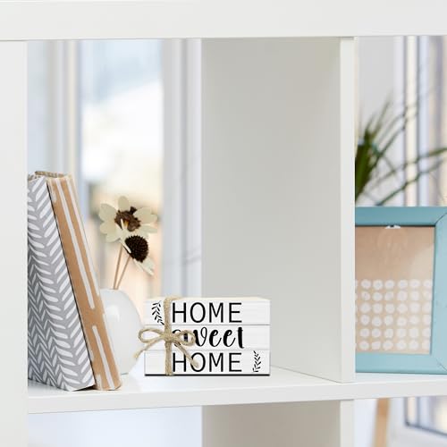 Mini Decorative Books for Home Decor, Small Rustic Wood Book Stack for Table Decor, Home Sweet Home Books for Living Room Bookshelf, Farmhouse Stacked Book Decorations (L32) - color: White