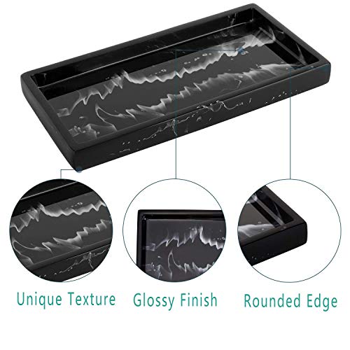 Emibele Jewelry Organizer Resin Tray, Bathroom Kitchen Dresser Vanity Tray Jewelry Dish Ring Cosmetic Organizer for Candle Perfume Soap Shampoo Small Plant Home Decor, Mini Size - Ink Black - color: Ink Black, size: 7.7" x 3.9" x 0.8"