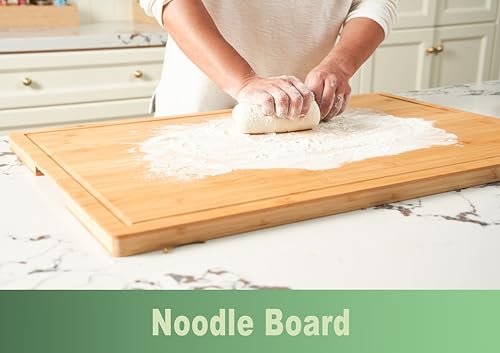 Allsum 36x24" Bamboo Cutting Board for Kitchen, Extra Large Wood Stove Top Cover, Noodle Board over Sink, Charcuterie Cheese Serving Tray with Side Handles and Juice Grooves - size: 36"L x 24"W