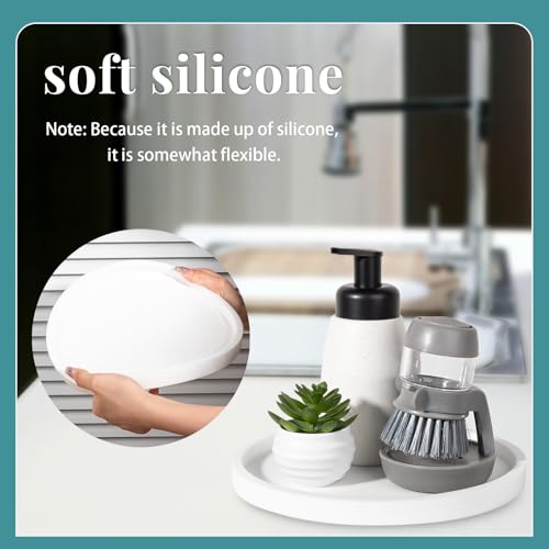 Silicone Bathroom Tray Round Vanity Tray Decorative Soap Holder Kitchen Countertop Organizer Coffee Table Decor for Candle, Perfume, Plant, 10 Inch, White - color: White, size: 10"