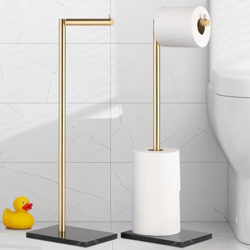 MARMOLUX ACC Free Standing Gold Toilet Paper Holder Stand with Black Marble Base and Storage | 4 Jumbo Roll Bathroom Hardware Toilet Tissue Organizer | Stainless Steel Bathroom Decor Accessory - color: Gold Brushed/Black Marble