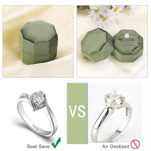 WantGor Velvet Ring Box, 3 Slots Jewelry Ring Gift Box Vintage Ring Display Holder Case for Wedding Ceremony Proposal Engagement (Olive Green) - color: Olive Green